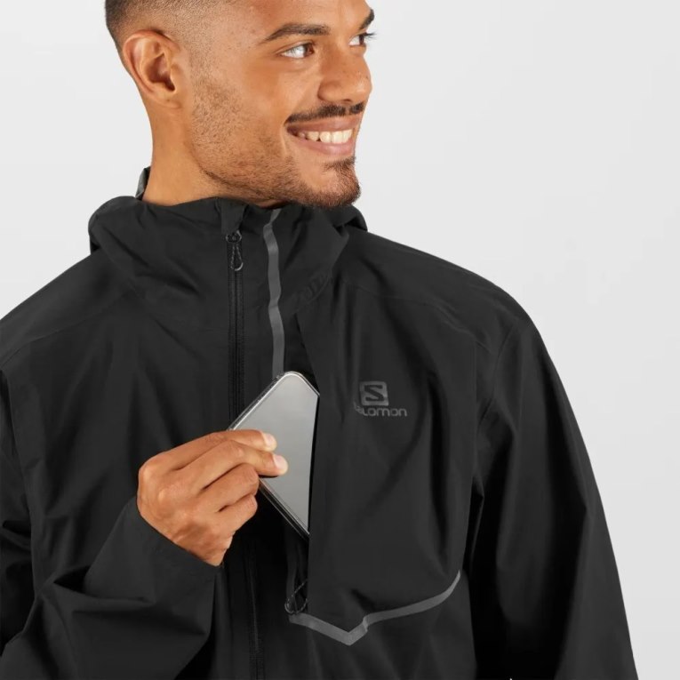 Black Salomon Bonatti Trail Waterproof Men's Shell Jackets | IE YA2419